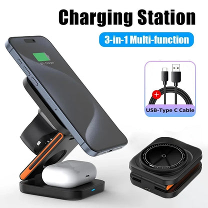 CircuitTech FoldCharge 3-in-1 MagSafe charger lifestyle on bedside table