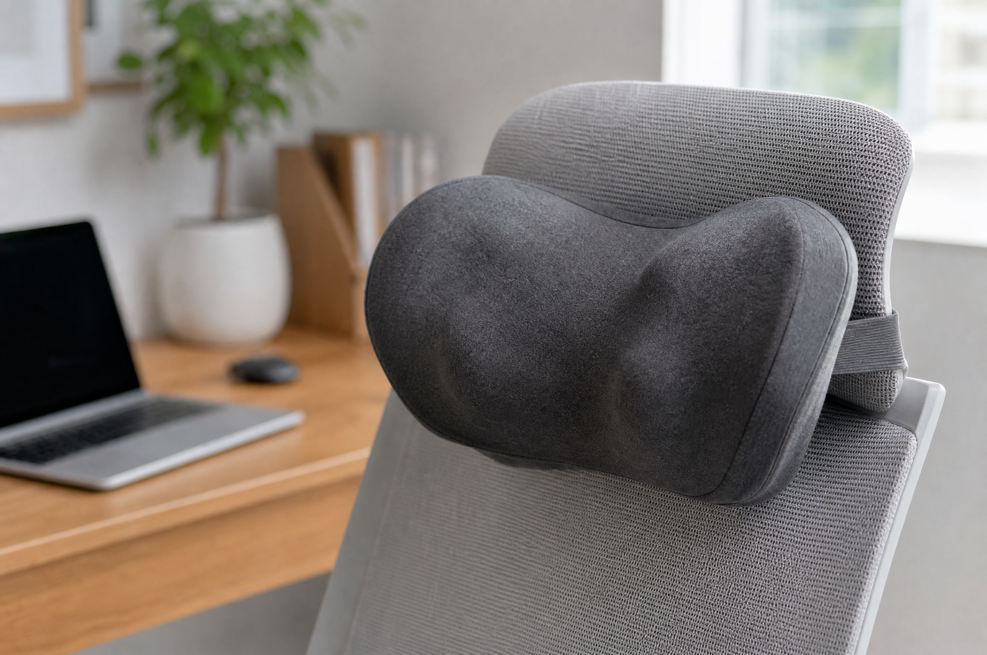 CircuitTech CervicaCloud Pro neck massage pillow on a modern home office chair