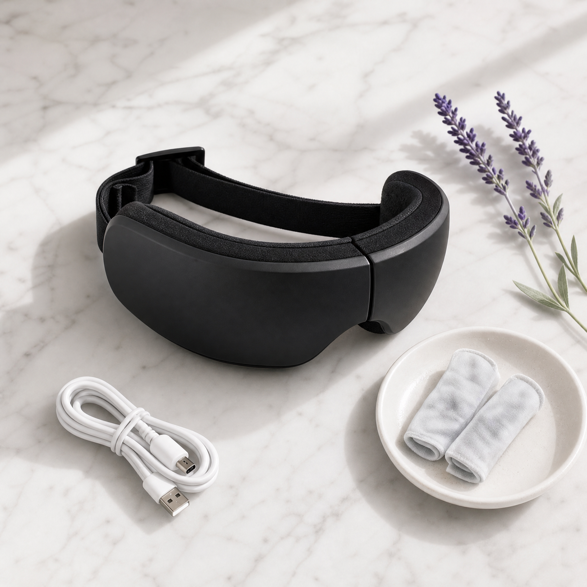 CircuitTech EyeRelief spa flatlay on white marble